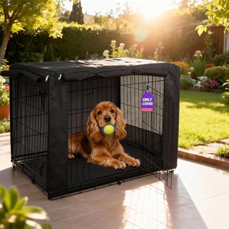 HiCaptain Breathable Dog Crate Cover 36 Inch, Durable Heavy Duty Kennel Cover, Dual Zippered Panels, Windproof Waterproof UV-Resistant(Black) - Image 1